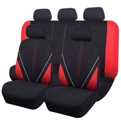 Abbildung von Flying Banner Universal atmungsaktive Netzstoff Autositzbezüge, komplettes Set Airbag kompatible Kissen Schutz (Schwarz und Rot)