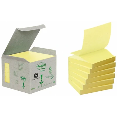 Abbildung von Post it Haftnotiz Recycling Z Notes Tower, Gelb 16 Blöcke, 76 mm x mm, 100 Blatt pro Block, Pastellgelb Selbstklebende Notizzettel aus % Recyclingpapier