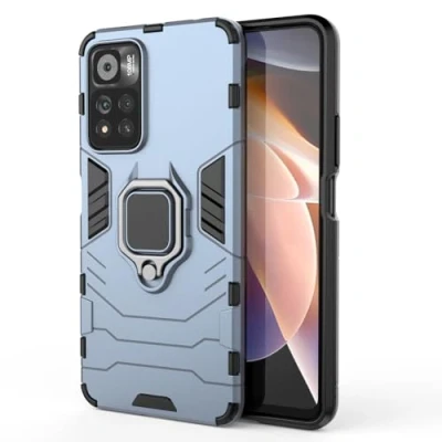 Abbildung von Hülle für Xiaomi Redmi Note 11 Pro Drehbar Ringhalter Cover Magnet Bumper Handyhülle Case Stoßfest Doppelschichter Schutzhülle Outdoor Shock Absorption Mit Ring (Marineblau)