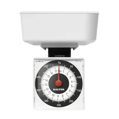 Abbildung von Salter 022 WHDR Mechanische Küchenwaage Analog Waage Mit Schussel, Max 500g, Messen In 5g Fur Präzise Portionierung, Batterielos, Gut Ablesbare, Kompakt Kann Schüssel Aufbewahrt Werden