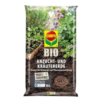 Abbildung von COMPO BIO Anzuchterde und Kräutererde, Erde für Aussaaten, Kräuter, Stecklinge Jungpflanzen, Blumenerde, Torffrei, 10 Liter