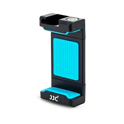 Abbildung von JJC Universal Stativ Halterung mit 5695 mm Verstellbare Klemme, Cold Shoe Mount und Wasserwaage für Smartphones z.b. iPhone, Huawei, mi, Samsung auf 1/420 Stativ, Einbeinstativ, Selfie Stick (Blau)