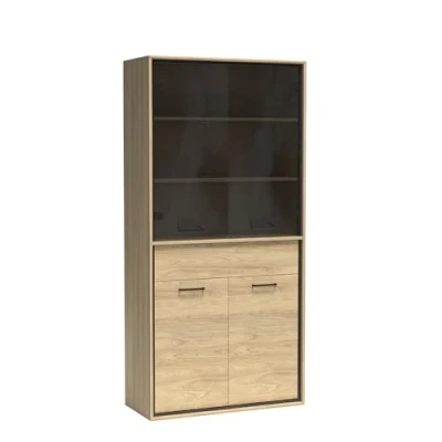 Abbildung von Vitrinenschrank Vitrine Highboard Sideboard Kommode Aufbewahrungsschrank Wohnzimmer Schrank in Eiche