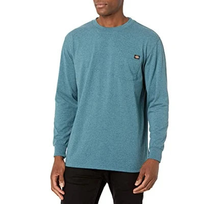 Abbildung von Dickies Herren Langärmeliger, Schwerer Rundhalsausschnitt Arbeits T Shirt, Baltic Blue Single Dye Heather, L