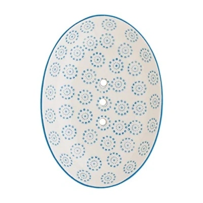 Abbildung von Tranquillo Seifenschale Retro, oval aus handbemalter Keramik mit Löchern für den Wasserablauf 14 x 9,5 2 cm