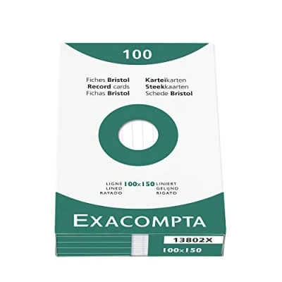 Abbildung von Exacompta 13802X Karteikarten (205q/qm Karton, holzfrei, DIN A6, liniert, ungelocht) 100er Pack weiß
