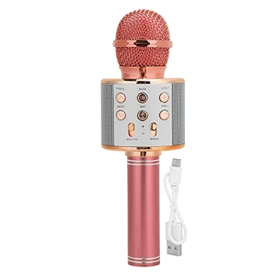 Abbildung von Drahtloses Mikrofon, Handheld Karaoke Bluetooth Mikrofon Lautsprecher Multifunktions Tastenmikrofon für Zuhause KTV(Roségold)