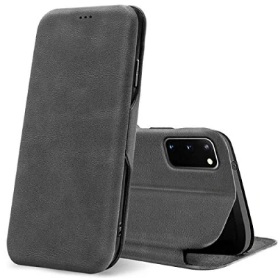 Abbildung von Verco Handyhülle für Samsung S20, Bookstyle Premium Handy Flip Cover Galaxy S20 Hülle [integr. Magnet] Book Case PU Leder Tasche, Grau