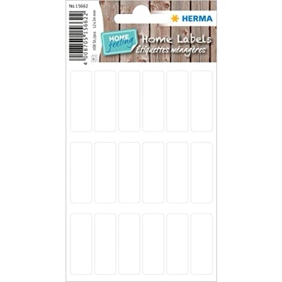 Abbildung von HERMA 15662 Vielzweck Etiketten, 108 Stück, 12 x 34 mm, 18 pro Bogen, selbstklebend, Haushaltsetiketten zum Beschriften, matt, blanko Papier Klebeetiketten Aufkleber, weiß