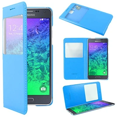 Abbildung von ebestStar kompatibel mit Samsung Galaxy Alpha Hülle SM G850F Etui Sichtfenster Handyhülle, Kunstleder Wallet Case, Blau