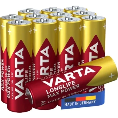 Abbildung von VARTA Batterien AA, 8+4 (12 Stück), Longlife Max Power, Alkaline, 1,5V, ideal für Digitalkamera, Controller, Verpackung zu 90% recycelt, Made in Germany