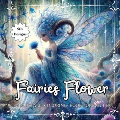 Abbildung von Fairies Flower: Grayscale Coloring Book for Adults and Teens with Beautiful Blooming Flowers. Delicate Designs of Enchanted Flowers Stress Relief.