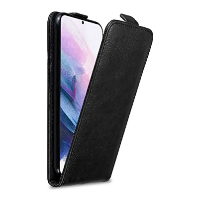 Abbildung von Cadorabo Hülle kompatibel mit Samsung Galaxy S21 Plus Flip Design aus Premium Kunst Leder Klappbare Stoßfeste Magnetische Cover für Tasche in Schwarz