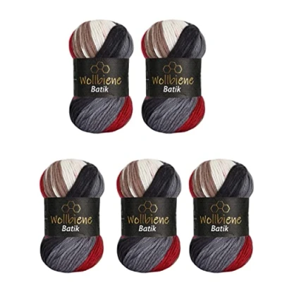 Abbildung von 5 x 100g Wollbiene Batik 500 Gramm Wolle mit Farbverlauf mehrfarbig Multicolor Strickwolle Häkelwolle (2050 grau rot braun)