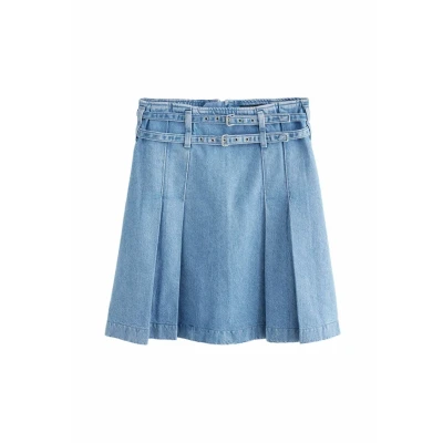 Abbildung von Next TALL FIT Belted KILT Faltenrock, Damen, Größe: 44xT, Mid blue denim