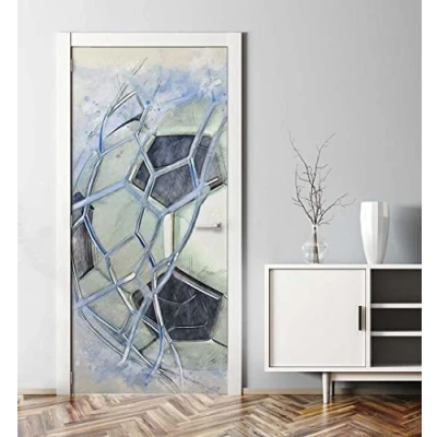 Abbildung von MyMaxxi Tür bekleben mit Türtapete Selbstklebend 90x200 Fussball trifft ins Tor verschönern Türfolie Türaufkleber XXL Aufkleber Folie Türposter Türklebefolie Spiel Sport gewinnen blau