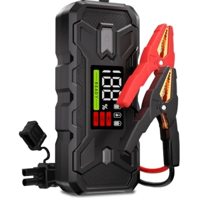 Abbildung von Booster Auto Starthilfe Powerbank 3000A: Starthilfegerät 12V für 8,0L Benzin &amp; Diesel Motor, Jump Starter mit intelligenten Starthilfekabeln integriertem Sicherheitssystem, PD65W Schnellladung LED