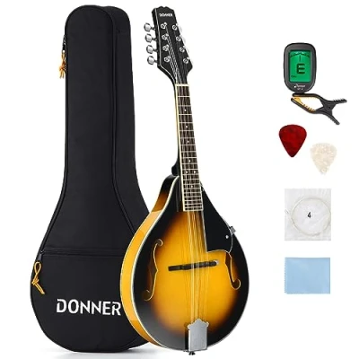 Abbildung von Donner Mandoline Instrument A Style mit 8 Saiten Anfänger Erwachsene Mahogany Tasche Tuner Plektren Sunburst (DML 1)