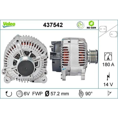 Abbildung von VALEO 437542 Lichtmaschine 14V 180A AUDI: A6 C6 Avant, Limousine