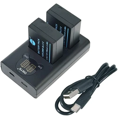 Abbildung von DSTE 2 x DMW BLC12 Ersatzakku + Dual USB Ladegerät mit LCD Display kompatibel für BLC12E BLC12PP BP DC12 DC12U DC12E und Panasonic Lumix DMC FZ200GK FZ1000 V LUX4 Leica Q Kamera