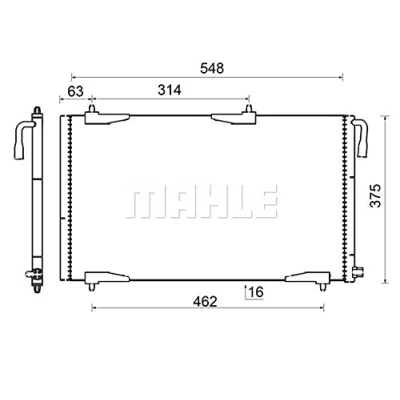 Abbildung von MAHLE ORIGINAL AC 501 000S Klimakondensator ohne Trockner 548 PEUGEOT: 206 Schrägheck, 206+ SW