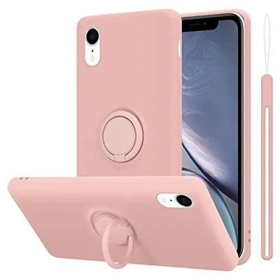Abbildung von Cadorabo Hülle kompatibel mit Apple iPhone XR Schutzhülle TPU Silikon Case Liquid Design Ring Slim Kratzfest Liquidsilikon Microfaser Rundumschutz für in Rosa