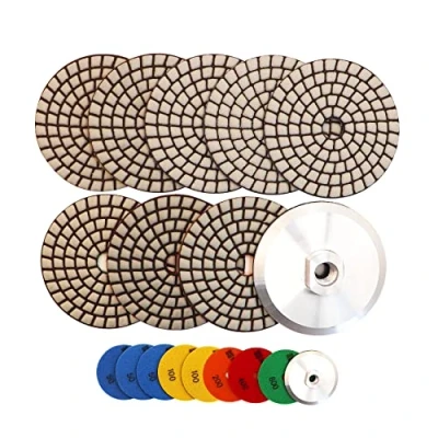 Abbildung von HIGHDRIL Trocken Diamant Polierscheibe 8 Stk.(#50x3/100x2/200/400/800) Polier Auflagen mit Stütztellern auf Aluminiumbasis für Granit Stein Marmor Bodenschleifer oder Polierer Dia 100MM