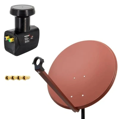 Abbildung von Premium X Satelliten Komplettanlage 100cm Satellitenschüssel Aluminium Rot Satellitenantenne Twin LNB F Stecker, SAT bis 2 Teilnehmer