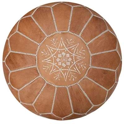 Abbildung von Poufs&amp;Pillows Premium Echt Leder Pouf Handgefertigt gefüllt geliefert Ottoman Sitzsack Fußhocker (Natürlich)