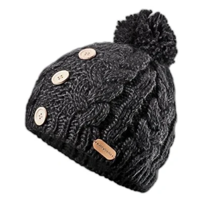 Abbildung von Black Crevice Damen Strickmütze mit Bommel und Knöpfen, Haube, BCR061003, schwarz