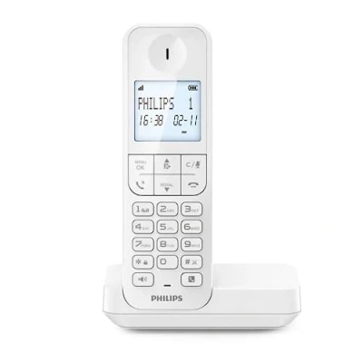 Abbildung von Philips D2701W Schnurloses Festnetztelefon, 11,6 cm (4,6 Zoll), vertikales Mikrofon, Freisprecheinrichtung, bis zu 14 Stunden, optimierte Antenne, Privatsphäre Einstellungen, Weiß