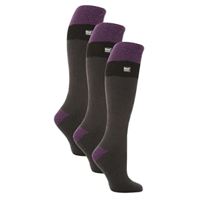 Abbildung von HEAT HOLDERS 3er Pack Damen Bunt Skisocken Winter Extra Warm Gepolstert Kniehohe Thermo Socken (37 42, Holzkohle/Lila)