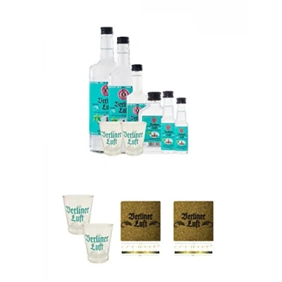 Abbildung von Berliner Luft FAMILY 18% + Shot Glas 4cl 2 Stück Kork Glasuntersetzer&quot;Berliner Luft&quot; eckig ca. 9,5 cm Durchmesser
