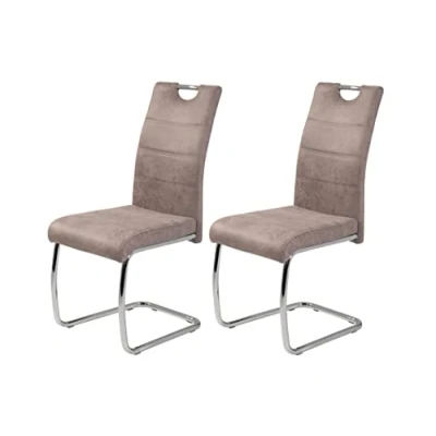 Abbildung von Hela Tische, 2er Set Schwingstuhl, Küchenstuhl Flora II, Microfaser Vintage Beige, Rundrohrgestell verchromt, Lehne mit Griff