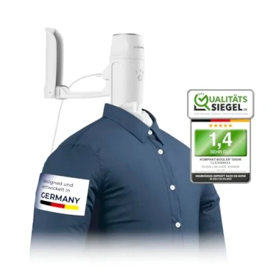 Abbildung von CLEANmaxx Reisebügeleisen Hemdenbügler PRO KOMPAKT 1000 W, Hemden Blusen Oberteile bügeln faltenfrei mit Türbefestigung