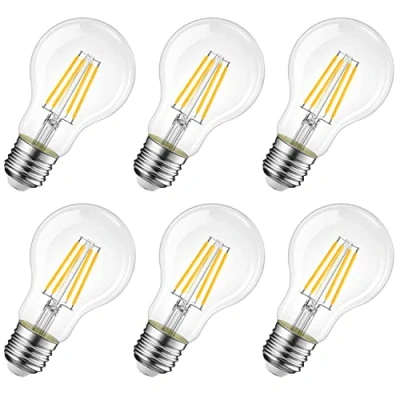 Abbildung von LVWIT 7.5W E27 Filament LED Glühfaden A60, 2700K Warmweiß, Ersatz für 75W Glühlampe, ultrahell 1055 lm, nicht dimmbar, Rustikalampe in Kolbenform, Filamentstil klar (6er Pack)