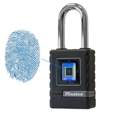 Abbildung von MASTER LOCK Biometrisches Schwerlast Vorhängeschloss [Wetterfest] [Fingerabdruck Schloss und Not Richtungsschloss] [langer Bügel] 4901EURDLHCC Geeignet für Anwendungen im Freien