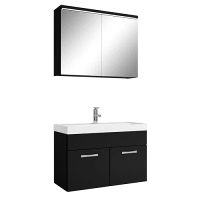 Abbildung von Badezimmer Badmöbel Set Paso 02 80cm Waschbecken Mat Schwarz Unterschrank Schrank Spiegelschrank