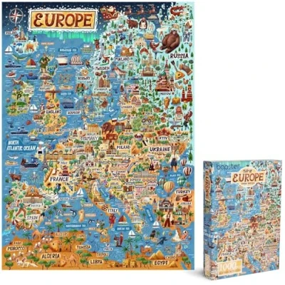 Abbildung von bopster Puzzle für Erwachsene, 1000 Teile Europakarte Europäisches Puzzle, teiliges Erwachsene und Kinder Geographie Geschenke von