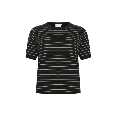 Abbildung von Kaffe Curve Malia WIDE stripe Tshirt print Black turtledove slim stripe, Damen, Größe: 50/52,
