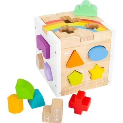 Abbildung von small foot Steckwürfel Regenbogen, 13 unterschiedlich geformte Steckelemente aus Holz, ab 12 Monaten, 11777