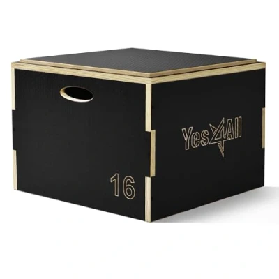 Abbildung von Yes4All E0QT 3 in 1 Plyo Box aus Holz mit rutschfester Oberfläche, 40,6 cm H, Plyometric Plattform für Sprungtraining, Jump Boxes Home Gym Übung und Outdoor Workout, Schwarz