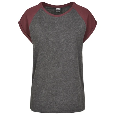 Abbildung von Urban Classics Contrast Raglan Tshirt print, Damen, Größe: 3XL, Charcoal/redwine