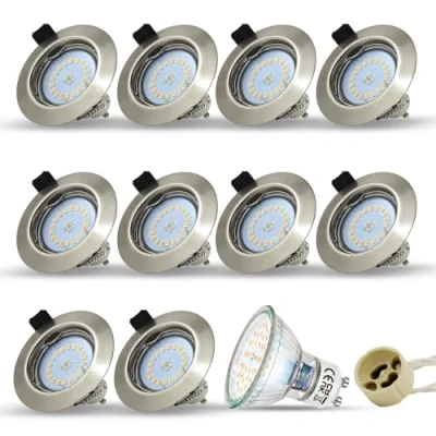 Abbildung von HiBay 10er LED Einbaustrahler 230V Set GU10 Spots Lampen 5W Warmweiß Deckenspots Edelstahl gebürstet Einbauleuchte Rund +GU10 Fassung
