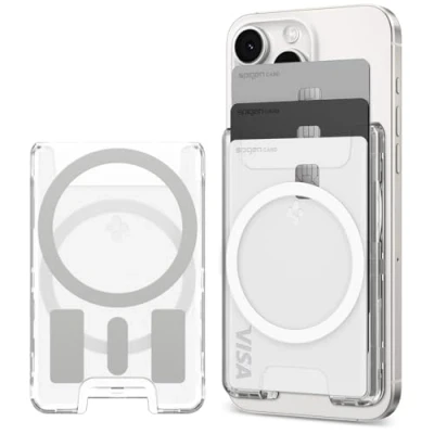 Abbildung von Spigen Ultra Hybrid MagFit + Magnetischer Kartenhalter 3 Karten Kompatibel mit iPhone 16/15/14/13/12 Modelle Magsafe Wallet Kristallklar