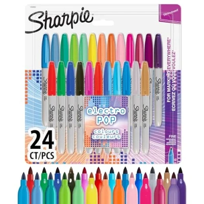 Abbildung von Sharpie Permanent Marker Stifte mit feiner Spitze gemischte Electro Pop und Originalfarben 24 Stück Market Set