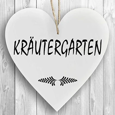 Abbildung von Herzschild Holzherz Holzschild 16 x cm Kräutergarten weiß Dekoschild Wandschild Schild Holz Garten