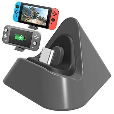 Abbildung von FASTSNAIL Ladestation Kompatibel mit Nintendo Switch&amp;OLED，Kompatibel Switch Lite, Dreieckige Halterung Mini Ladestation(Grau)