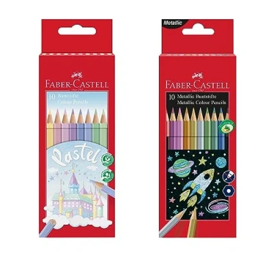 Abbildung von Faber Castell 205068 Buntstifte Set Metallic und Pastell, 20 teilig, bruchsicher, für Kinder Erwachsene