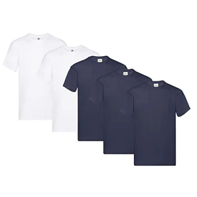 Abbildung von Fruit of the Loom Herren Original T. T Shirt, 3Deep Navy 2Weiss, M (5er Pack) + 1HL Kauf Notizblock